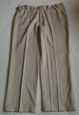 Mens Pants-HAGGAR-GOLF-lt brown 'Classic Fit; Cool 18' expandable waist-48x32