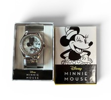 Disney Minnie Mouse Watch Rhinestones Silver Mesh Belt Buckle New Battery NIB