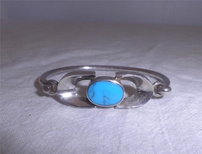 Vintage MEXIKO .925 Sterling Silber + TÜRKIS modernes Armband offener Haken + Schlaufe