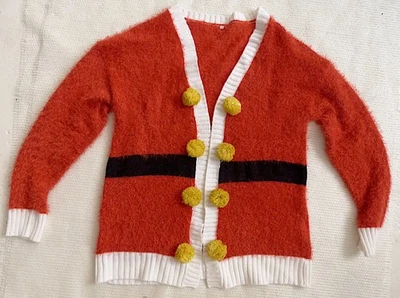 Dégriffé pull gilet cardigan festif Père Noël clown pompon unisexe L XL - Photo 1/4