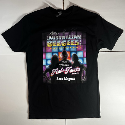Signed Unisex M Black Crew Neck Short Sleeve Australian Bee Gees Las Vegas Tee