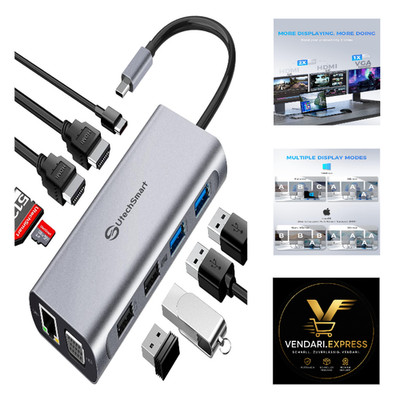 USB C Dockingstation 3 Monitore 11-1 Typ C Hub mit Ethernet 2 HDMI VGA PD