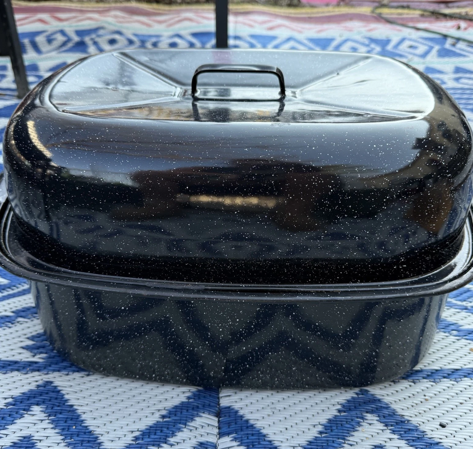 Granite Ware 18" Covered Oval Roaster XL Capacity Vtg Non-Stick Black Open Box