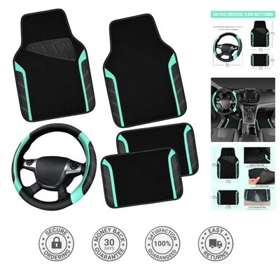 Protective Leather Steering Wheel Cover & Stylish Waterproof Floor Mats 14.5-15