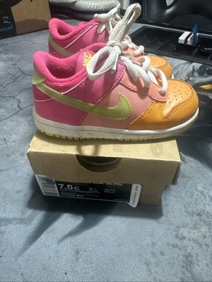Lil' Nike Dunk Low '05 (TD) Sz 7.5c Light Melon Citron Vivid Pink Very Rare