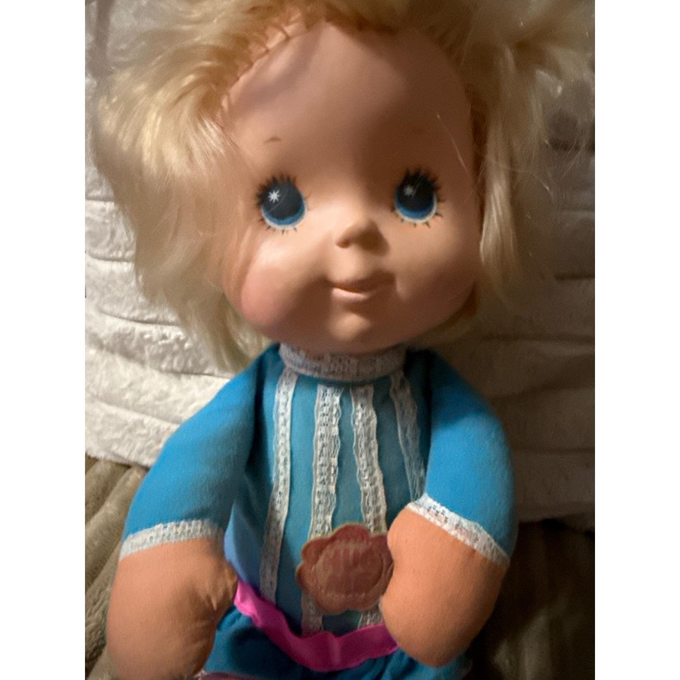 Vintage Mattel Hug Me Doll Blue Dress Pink Striped Leggings Star Eyes ...