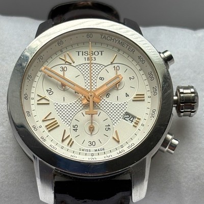 TISSOT Damenuhr Quarz/Chrono PRC 200, silber, Lederarmband braun/Faltschließe