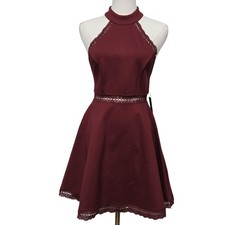 Lulus Dress Womens Small Burgundy Lace Halter Sleeveless Fit and Flare Party NWT