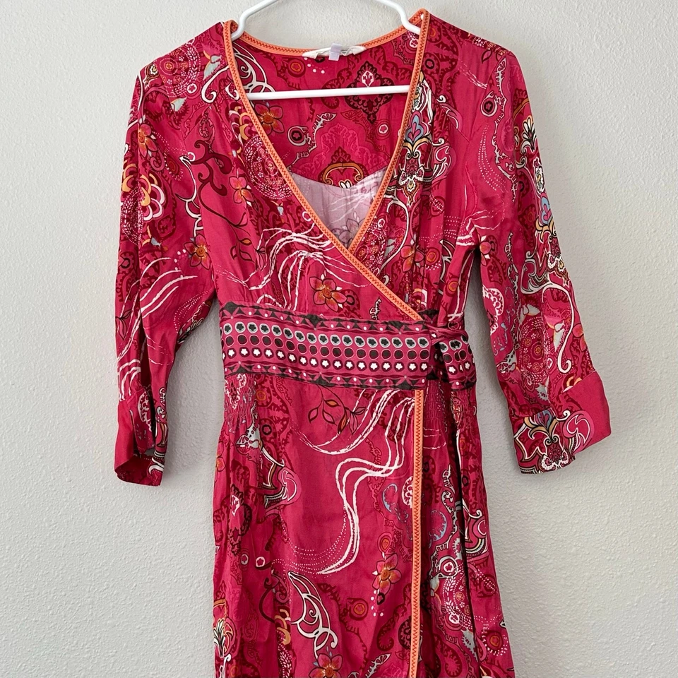 Anthropologie Odd Molly Wrap dress paisley high low ruffle romantic boho pink M - Image 3 of 4