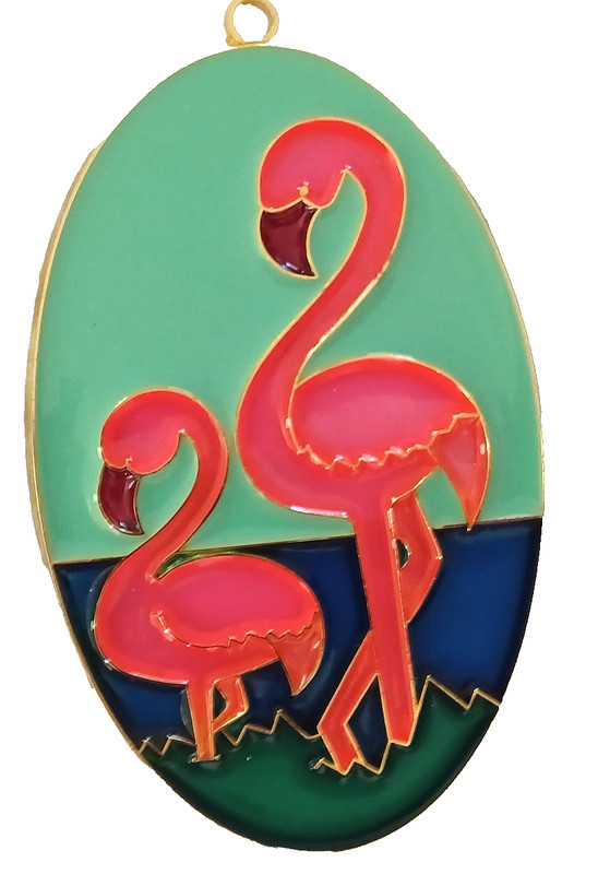 New 3" x 5" Oval FLAMINGO ORNAMENT Stained Glass Look Pretty Colors Free Ship