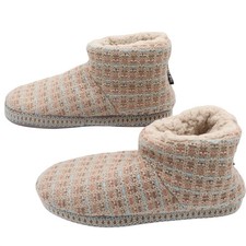Muk Luks Womens Knit Slipper Boots Faux Fur Lined Beige Blue Coral Size Small