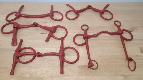 Vintage Lot of 5 Iron Draft Horse Driving Riding Bits/Snaffles Farmhouse Decor 
