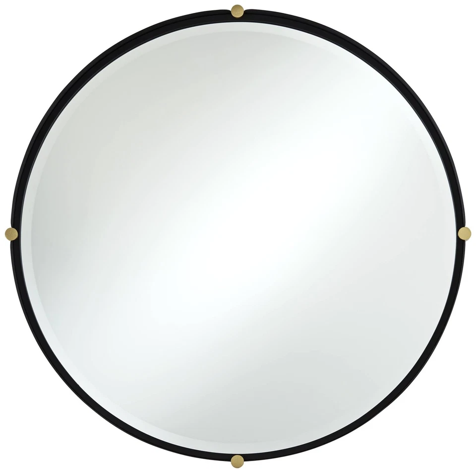 Uttermost Ronson 34" Gold and Matte Black Round Wall Mirror - Image 2 of 4
