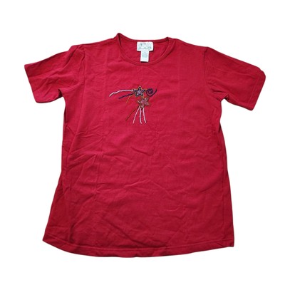 The Quacker Factory T-Shirt Stars & Fireworks Beaded Sequin USA Red Womens XS
