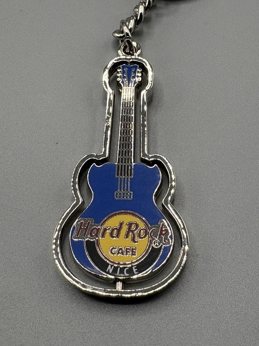 Hard Rock Cafe Spinner Solid Blue Guitar Nice France Keychain Casino Hotel