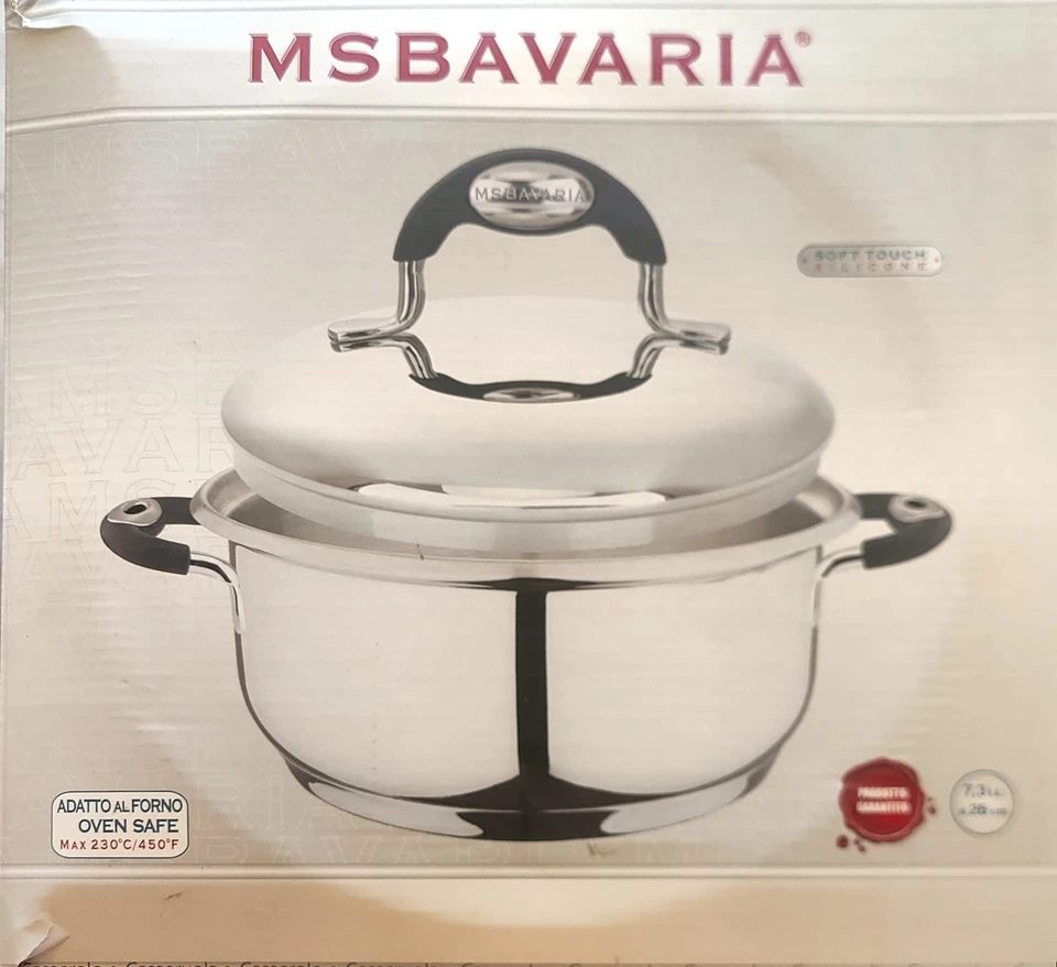 Pentola MSBAVARIA Acciaio Inox con Coperchio Forno Safe Manici Silicone Ø22-26cm - Immagine 4 di 4