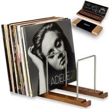 Vinyl Record Storage Holder for 75 LPs - Solid Walnut Display Stand