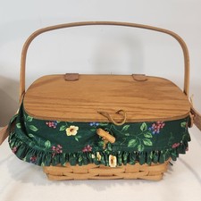 Longaberger 1994 Medium Shoulder Purse Basket Em. Vine Liner Long Leather Strap