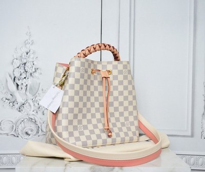 Louis Vuitton NéoNoé MM Braided Leder Damier Azur N40344 Rose Ballerine Rosa