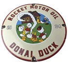 Vintage Rocket Motor Oil Sign - Donald Duck Gas Station Pump Porcelain Sign