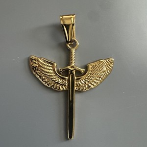 Authentic Sword Angel Wings Pendant Viking 24 Inch Gold Plated Chain