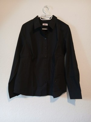 FLG Flashlights Damen Bluse Gr. 42 L Schwarz Langarm Hemdbluse Klassisch Top
