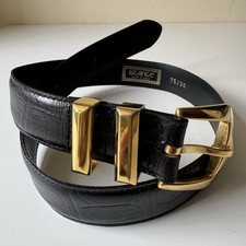 Istante by Gianni Versace Vintage 90s Croc Leather Belt Gold Made in Italy 25 XS