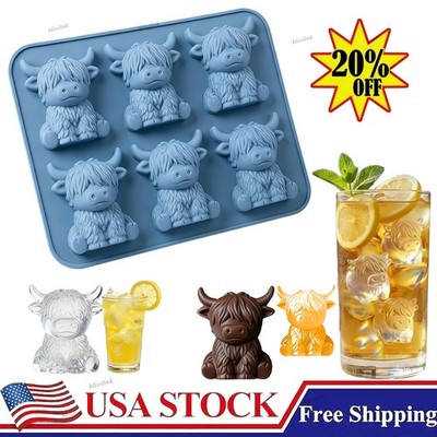 3D Highland Cow Ice Cube Tray, Large Silicone Fun Shapes Ice Cube Mold for Whisk