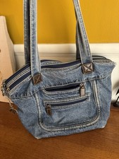 Vintage 80s 90s Y2K Blue Jean Denim Shoulder Purse Large Tote Bag Teen Fashion