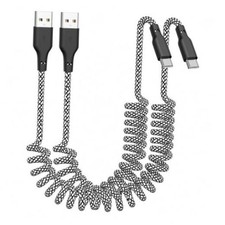 Car Carplay Cable 2Pack Coiled USB A to USB C Fast Charge Cord 3FT-2pack Grey