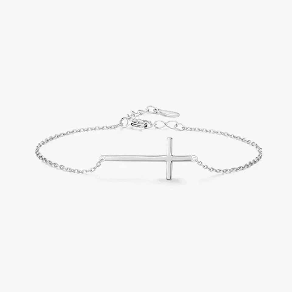 925 Sterling Silver Cross Bracelet Rhodium Plated Minimalist Xmas Gift Jewelry - Image 3 of 4