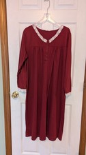 Deep Red Nightgown Cream Lace Trim Pin Tuck Yoke Poly Cotton Jersey Euc L