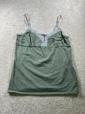 Pajama Works Womens Top Large Green Gray Striped Lace Babydoll Y2K Coquette Cami
