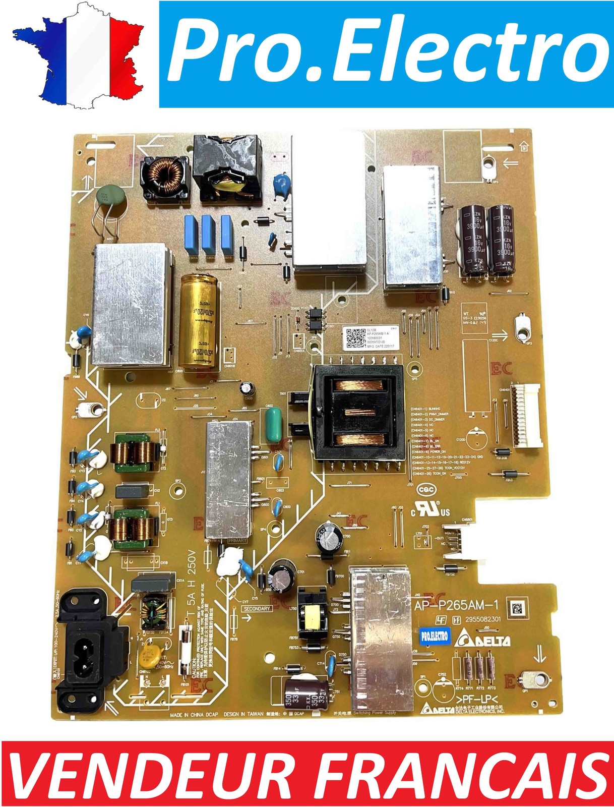 Écran noir Sony réglé par la carte alimentation AP-P265AM-1 pour TV KD-50X81J