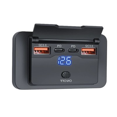 4 Ports Car Fast Charger Socket Power Outlet With Push-Switch Voltage Display