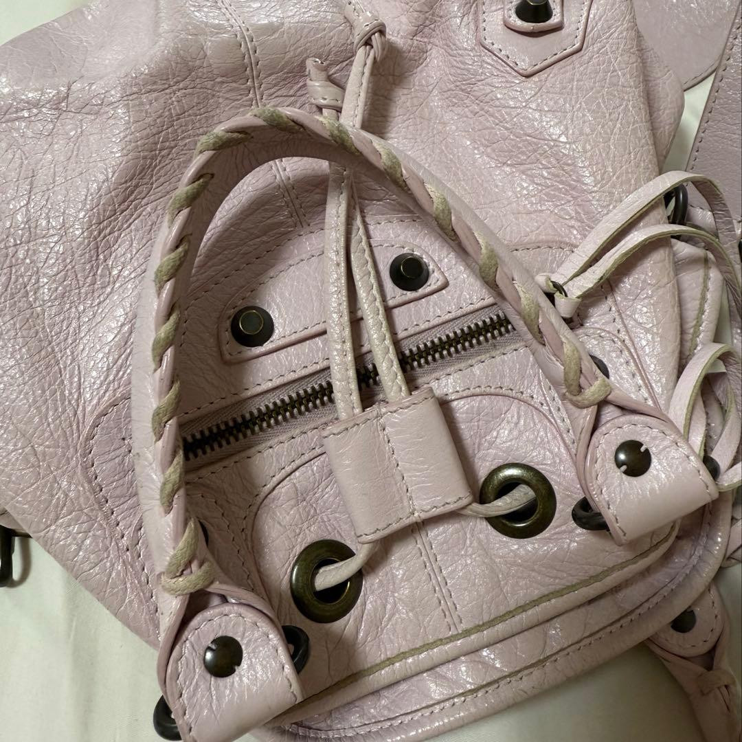 BALENCIAGA Classic Mini Pompom Drawstring Handbag Shoulder Bag Pink Leather thumbnail 5