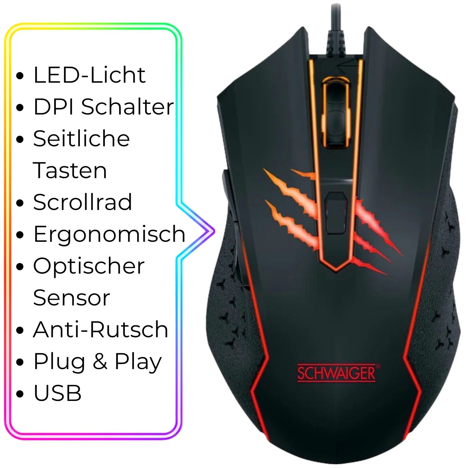 Schwaiger USB Gaming Maus RGB LED Beleuchtet Gamer Mouse 6 Tasten dpi-Schalter Ansicht 6