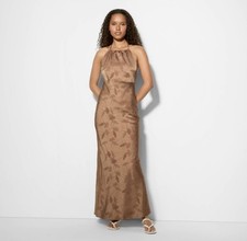Women s Jacquard Maxi Empire Waist Dress-Wild Fable Brown Floral Size XS