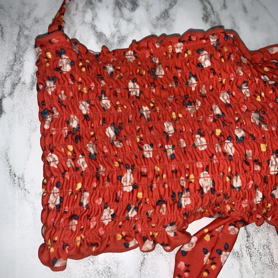 GB плавать пляж бикини верхний отдельный оранжевый цветочный поцарапанный размер M - Изображение 4 из 4