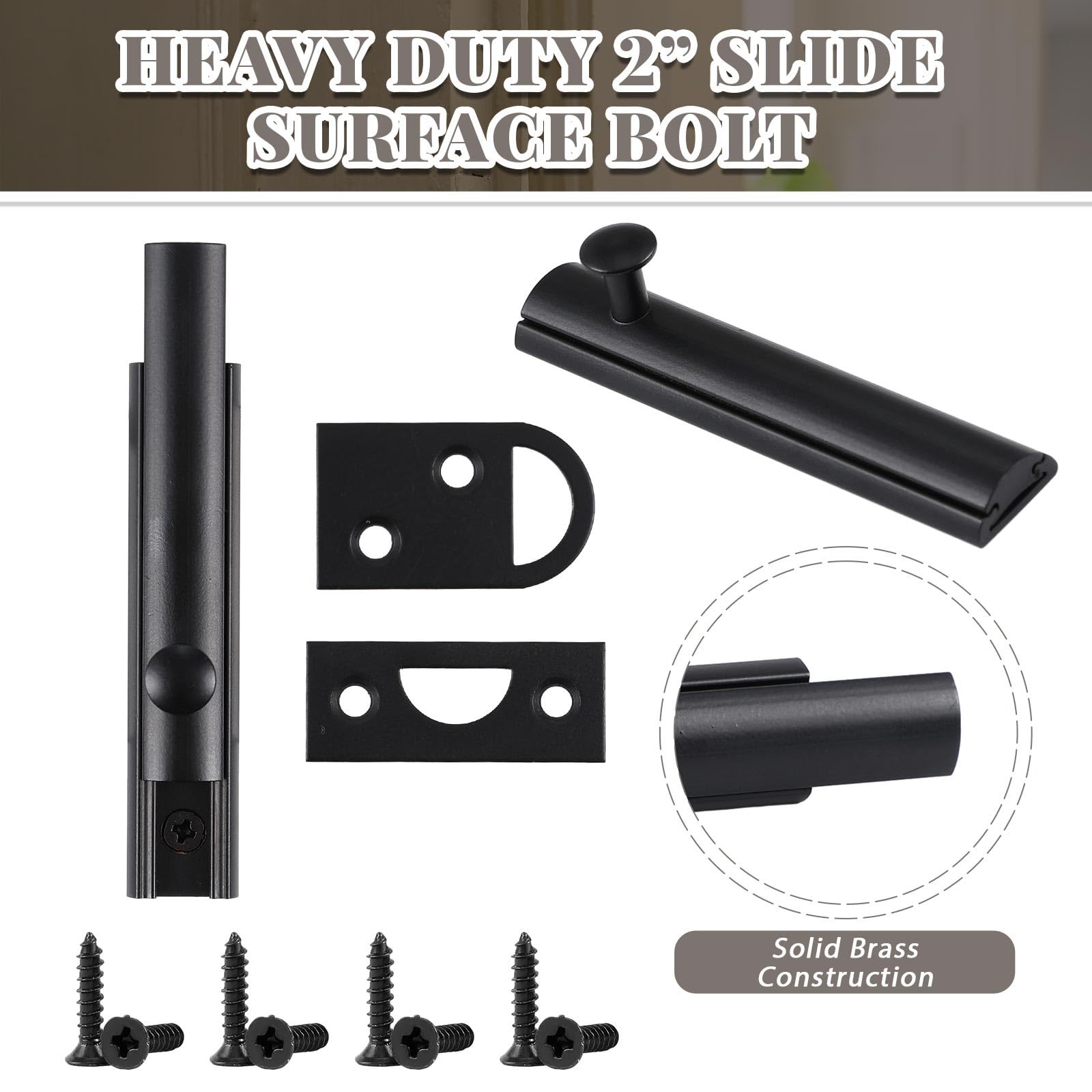 Lothee 4 Pcs Solid Brass Surface Bolt Door Slide Bolt Door Latches for Top of...