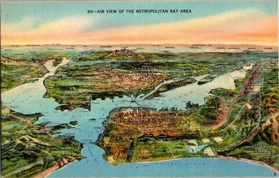 Vintage San Francisco Bay Area Air View Map Linen Postcard SVC Co.