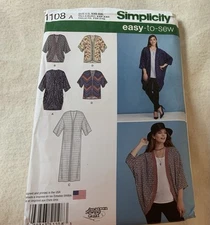 Kimono Jackets Misses size XXS-XXL Simplicity 1108 Sewing Pattern