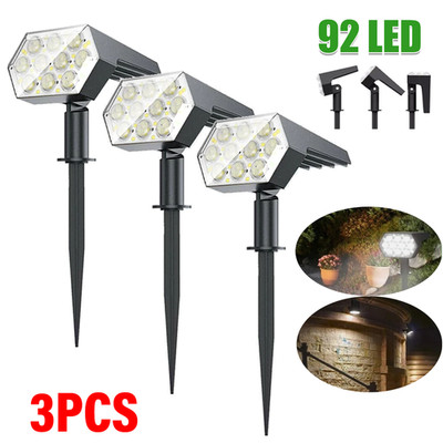 3Pack 92-LED Solar Spotlights Landscape Lights Outdoor Garden Pathway Lamps