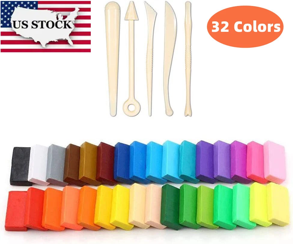 Polymer Clay 32Colors Modeling Baking Clay DIY Craft Clay Set w/ Sculpting  Tools