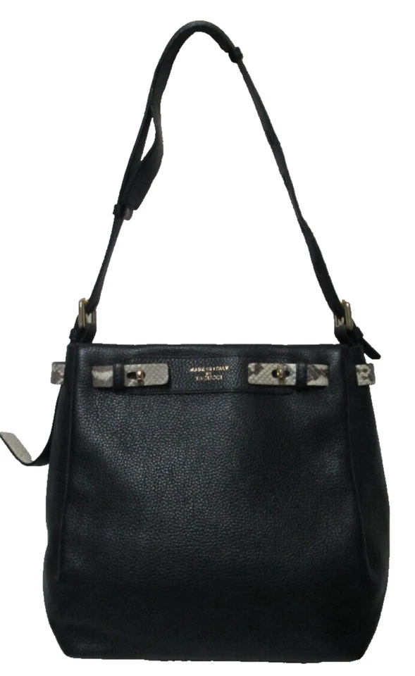 IACUCCI pebbled w/ snake Leather shoulder tote bag purse Italy black zip top - Image 2 of 4