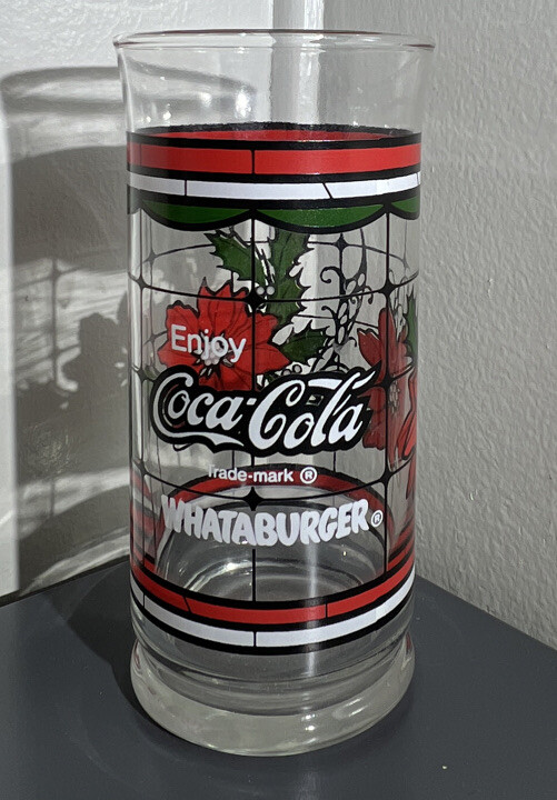 Whataburger Coca Cola Christmas Glass Poinsettia Holiday Vintage  