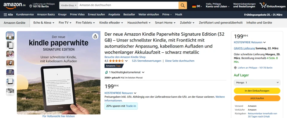 ebook G1 Amazon Kindle Paperwhite M2L4EK 11th Gen 32GB Signature Edition grau !