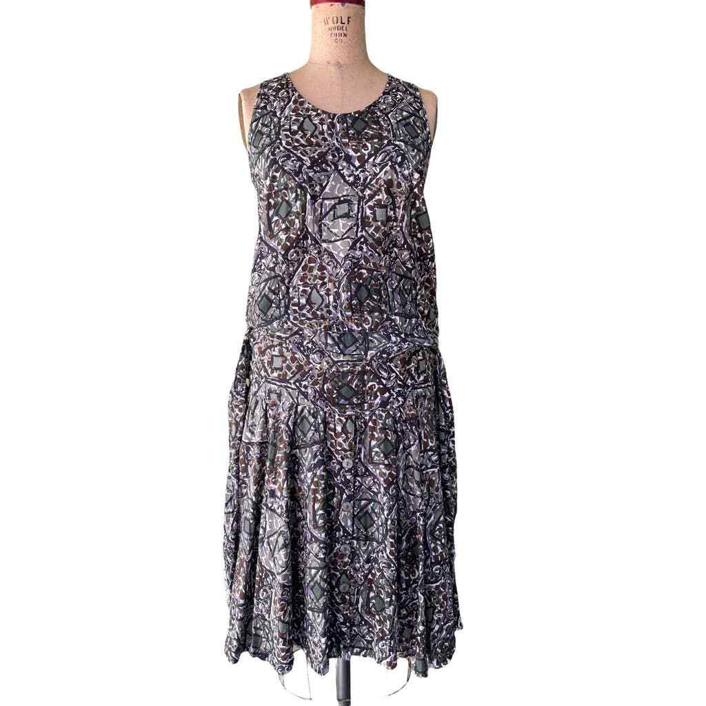 Vintage Contempo Casuals Green Drop Waist Sleeveless Dress L