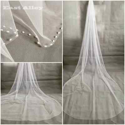 1T Ivory Wedding Bridal Fingertip Cathedral Length Beaded Edge Veil