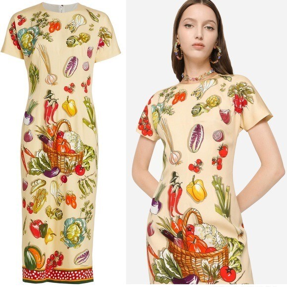 Dolce and Gabbana Painterly Vegetable Midi Dress | eBay